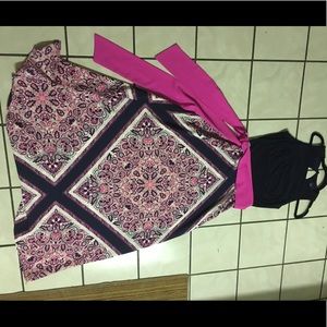 Navy & Hot Pink Size 10 Maxi Dress with Belt